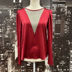Express silky sheer peekaboo top deep red black size small